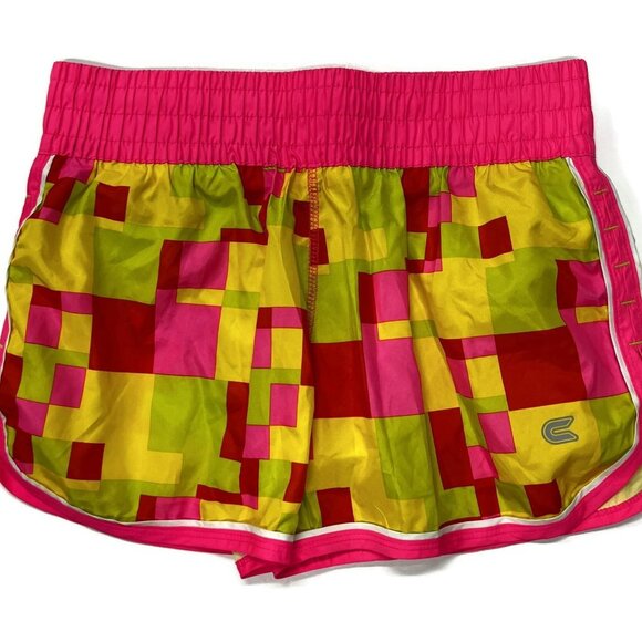 Colosseum Running Shorts Womens Medium Lined Yellow Pink Athletic Gym - Picture 1 of 6
